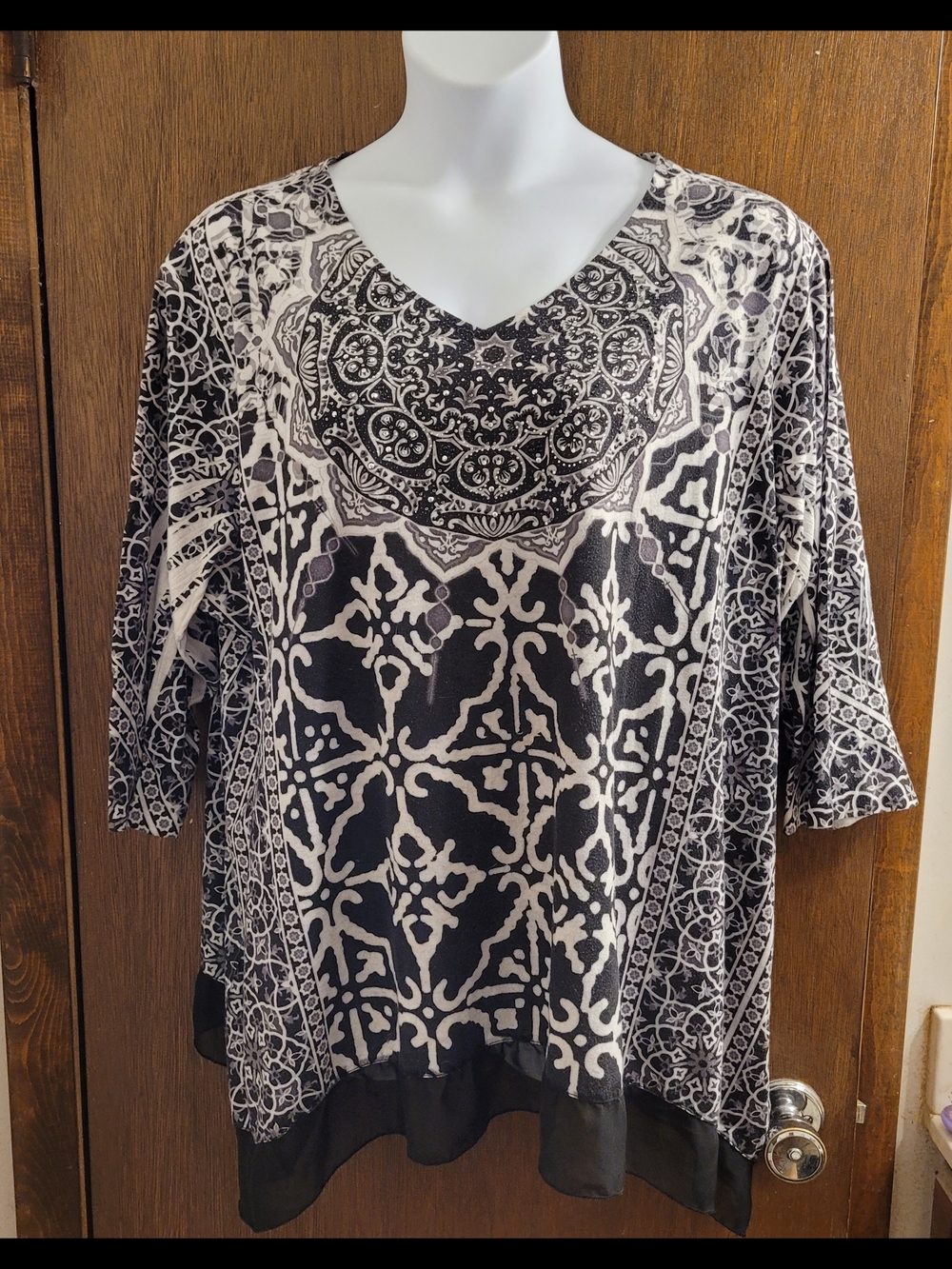 Catherines Women's Plus Size 4x 30/32 Black White Bling Tunic Blouse Y2kcore